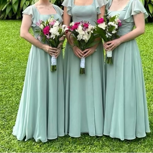 Light Green/Agave A-Line Ruffled Chiffon Floor Length Azazie Bondi Dress - Picture 6 of 8